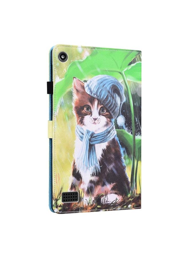 Green Tiger - Amazon Kindle Fire 7 Animal Pattern Horizontal Flip Leather Case with Holder and Card Slots and Photo Frame and Sleep Wake up Function Bib Kitten - Image 1