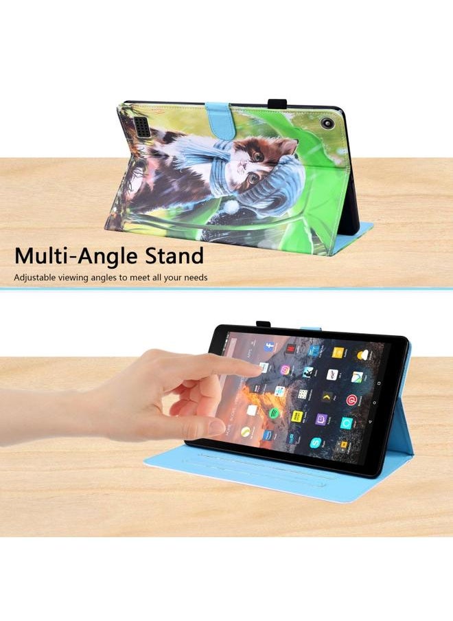 Green Tiger - Amazon Kindle Fire 7 Animal Pattern Horizontal Flip Leather Case with Holder and Card Slots and Photo Frame and Sleep Wake up Function Bib Kitten - Image 1