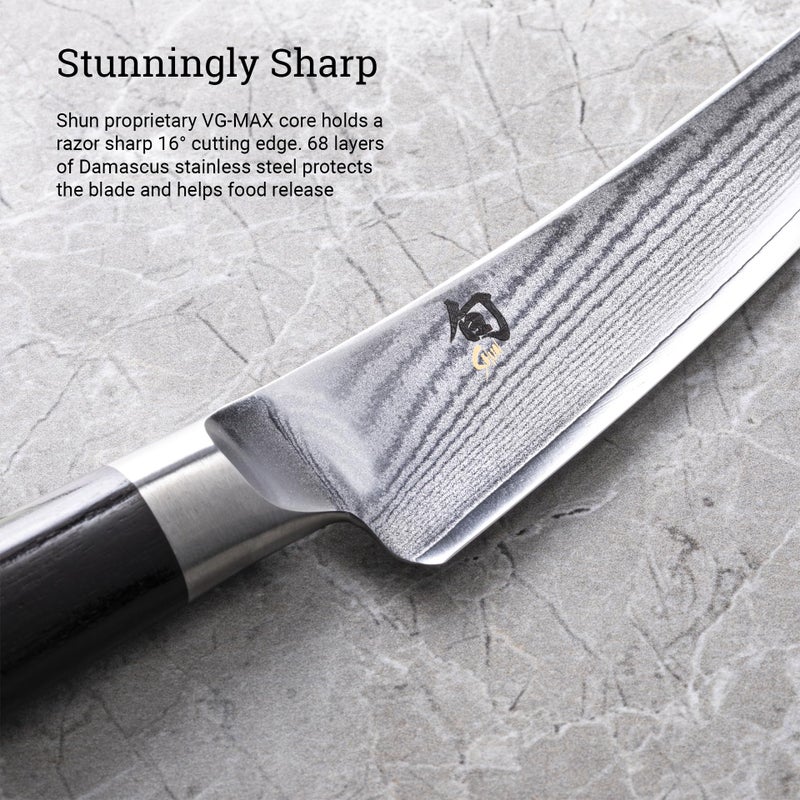 Shun Shun Classic 6" Boning & Fillet Knife, Handcrafted Japanese Curved Boning Knife, VG-MAX Core with Damascus Stainless Steel Cladding, Pakkawood Handle, Meat & Fish Tool for Professional and Home Chefs  - Image 3