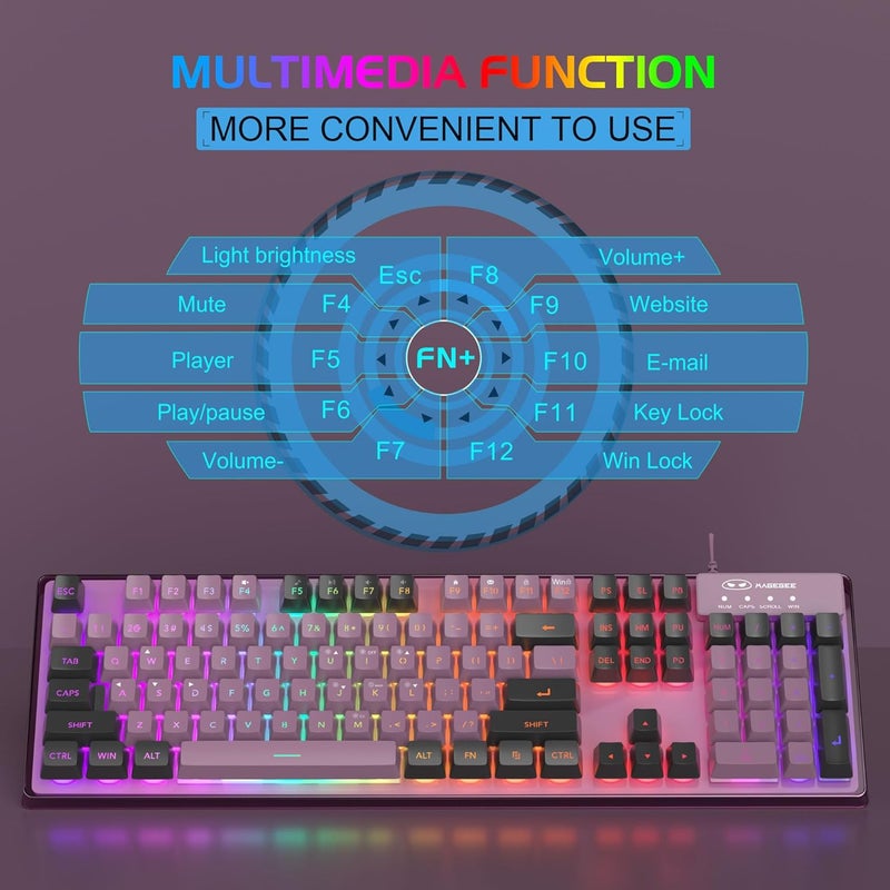 MageGee Gaming Keyboard and Mouse Combo, K1 RGB LED Backlit Keyboard with 104 Key Computer PC Gaming Keyboard for PC/Laptop (Blackcurrant) - Image 4