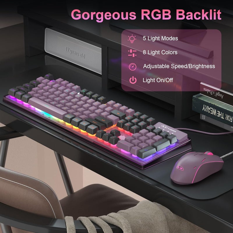MageGee Gaming Keyboard and Mouse Combo, K1 RGB LED Backlit Keyboard with 104 Key Computer PC Gaming Keyboard for PC/Laptop (Blackcurrant) - Image 3