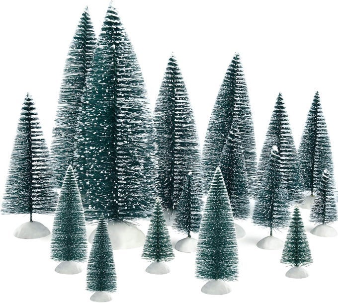 46Pcs Mini Christmas Trees Bottle Brush Trees Miniature Sisal Snow Frost Trees Tabletop Trees with White Base Diorama Models for Christmas Party Home Decoration Home Table Top Decoration