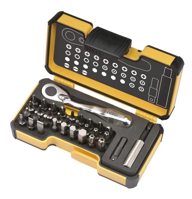 Felo 0715761545 XS Box Set Incl Mini Ratchet,1/4" Adaor,Bitholder&30 Bits 33 PC - Image 2