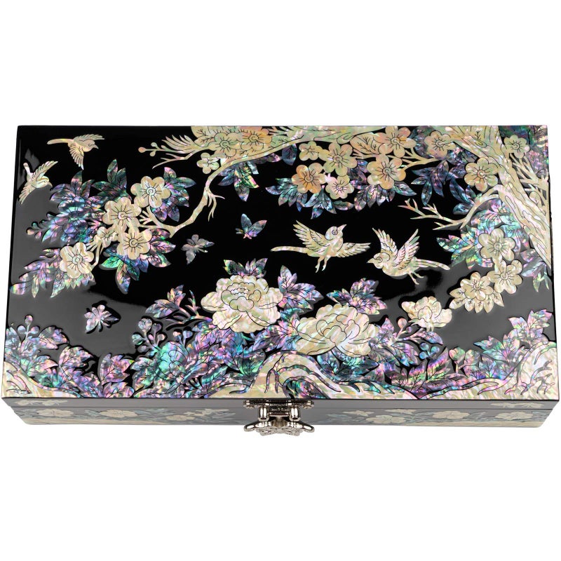 February Mountain Mother of Pearl Large Jewelry Box with Ring Tray - Handmade Unique Gifts for Women - Abalone Shell Keepsake Decorative Box - Image 2