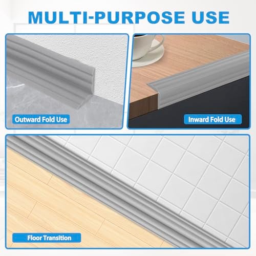 Heonay Wall Corner Protector Peel and Stick Corner Trim Molding Flexible Inside & Outside Wall Edge Guard Self Adhesive Moulding Trim for Edge Use, Gray, 1.6” W x 10’ L - Image 3