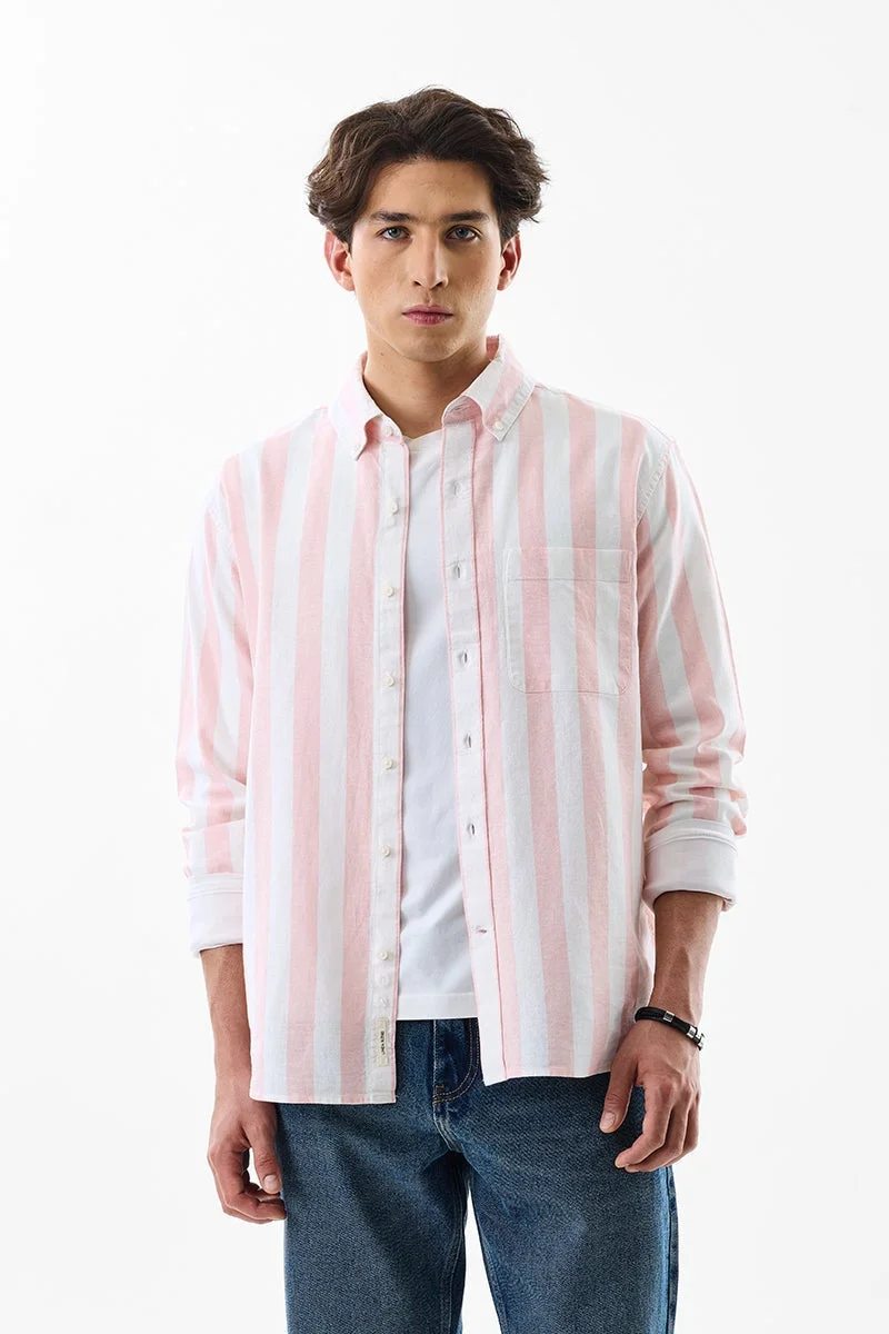 SNITCH Pink Striped Long Sleeve Regular Fit Shirt