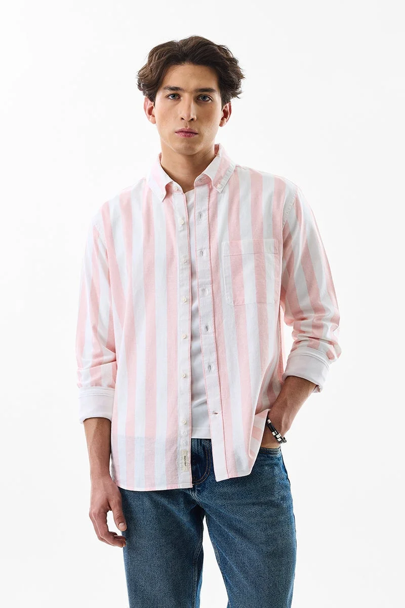 SNITCH Pink Striped Long Sleeve Regular Fit Shirt
