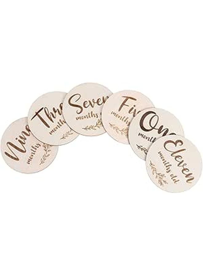 Wooden Baby Growth Photo Cards 6Pcs Monthly Milestone Props Double Sided For Photography - Image 1