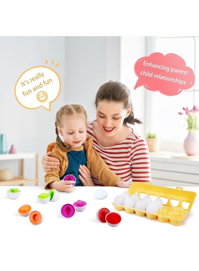 Tinabless Color Matching Egg Set - Fine Motor Skill Montessori Toys - Toddler Toys - Learning Educational Color & Shape Match Egg Set - Christmas Easter Gift for 18 Months Baby and Up (12 Eggs) - Image 1