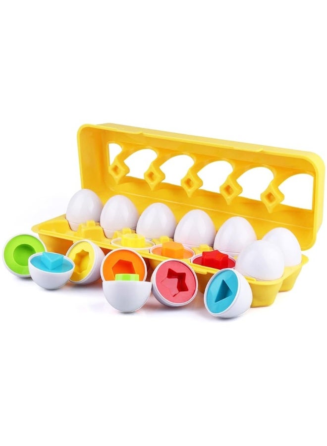 Tinabless Color Matching Egg Set - Fine Motor Skill Montessori Toys - Toddler Toys - Learning Educational Color & Shape Match Egg Set - Christmas Easter Gift for 18 Months Baby and Up (12 Eggs) - Image 3