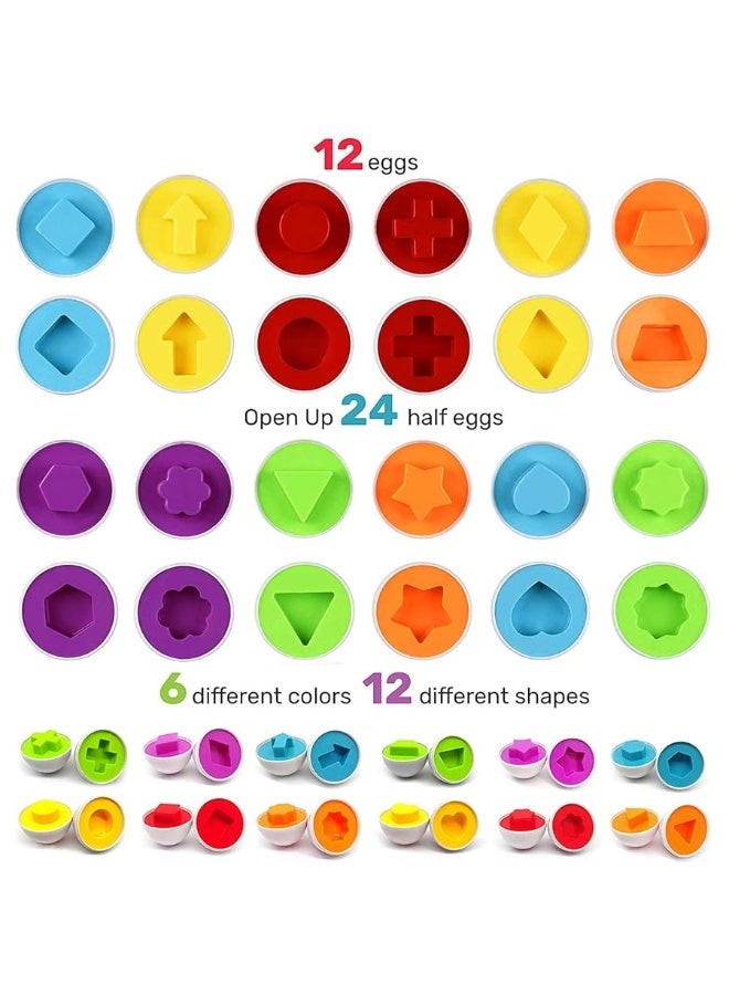 Tinabless Color Matching Egg Set - Fine Motor Skill Montessori Toys - Toddler Toys - Learning Educational Color & Shape Match Egg Set - Christmas Easter Gift for 18 Months Baby and Up (12 Eggs) - Image 4