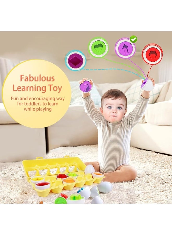 Tinabless Color Matching Egg Set - Fine Motor Skill Montessori Toys - Toddler Toys - Learning Educational Color & Shape Match Egg Set - Christmas Easter Gift for 18 Months Baby and Up (12 Eggs) - Image 2