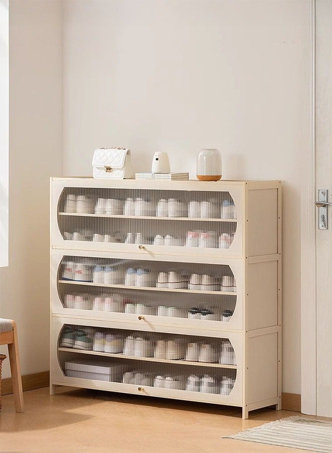 LEDIN Household Shoe Cabinet Home Doorway Hallway Integrated Corridor External Shoe Rack Storage cabinet (Beige, 3 doors 7 floors)  - Image 1