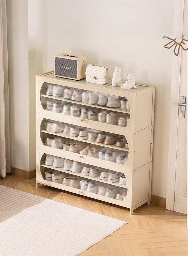 LEDIN Household Shoe Cabinet Home Doorway Hallway Integrated Corridor External Shoe Rack Storage cabinet (Beige, 3 doors 7 floors)  - Image 2