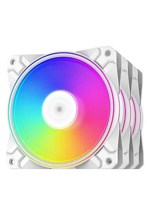 DeepCool CF120 Plus 3 Pack RGB 120mm Fan, Addressable RGB LED Lighting ,120mm PWM Fan, 3 Pack, White | DP-F12-AR-CF120P-WH-3P