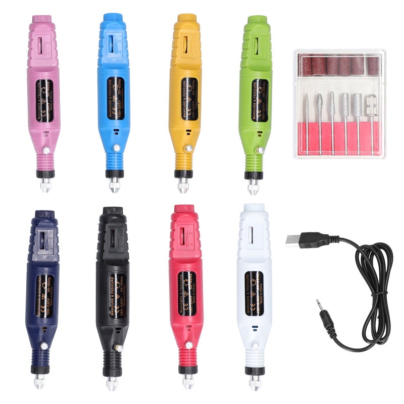 USB Power Supplys Handheld Mini Electric Grinder Nail Gelatum Removing Tool Manicure Machine Speed Adjustable Grinding Rotary Tool Kit with 6 Grinding Heads - Image 5