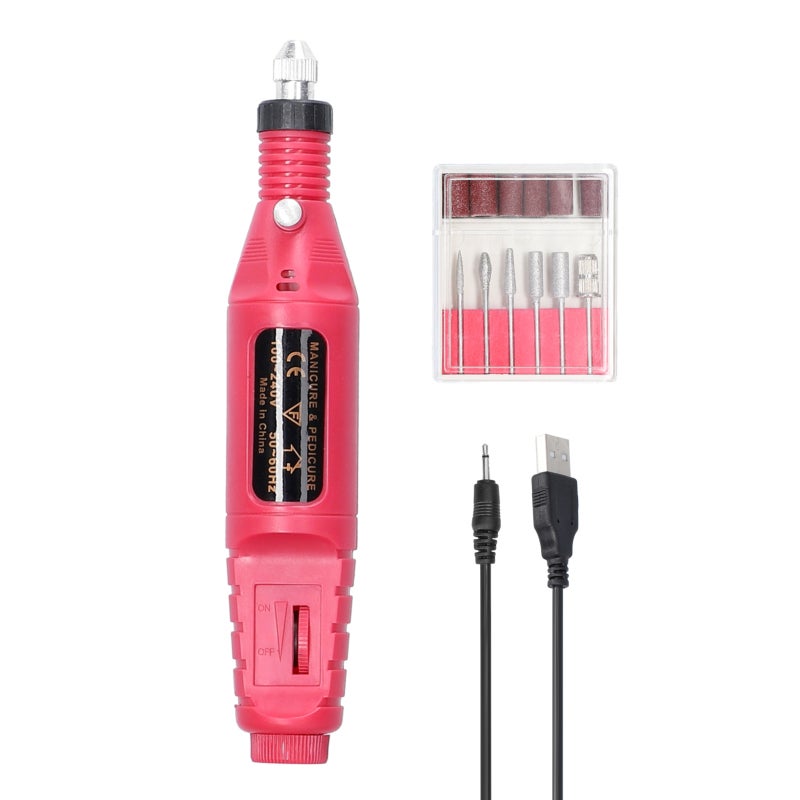 USB Power Supplys Handheld Mini Electric Grinder Nail Gelatum Removing Tool Manicure Machine Speed Adjustable Grinding Rotary Tool Kit with 6 Grinding Heads - Image 1