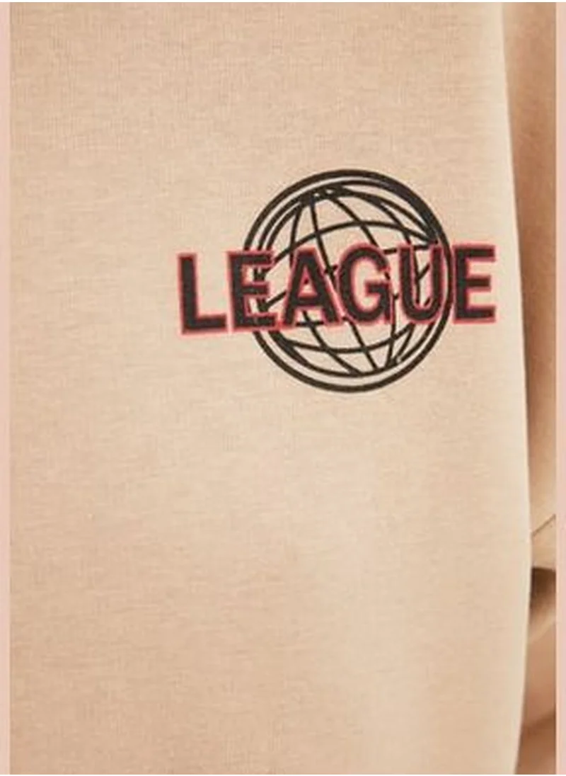 trendyol Beige Back with a Print Detailed Hoodie, Fleece Inside Knitted Sweatshirt TWOAW22SW0711.