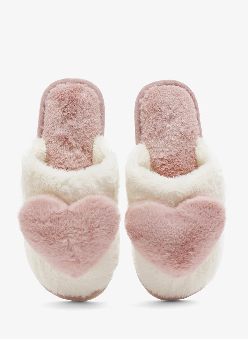 Ginger Heart Printed Fur Bedroom Slippers - Image 2