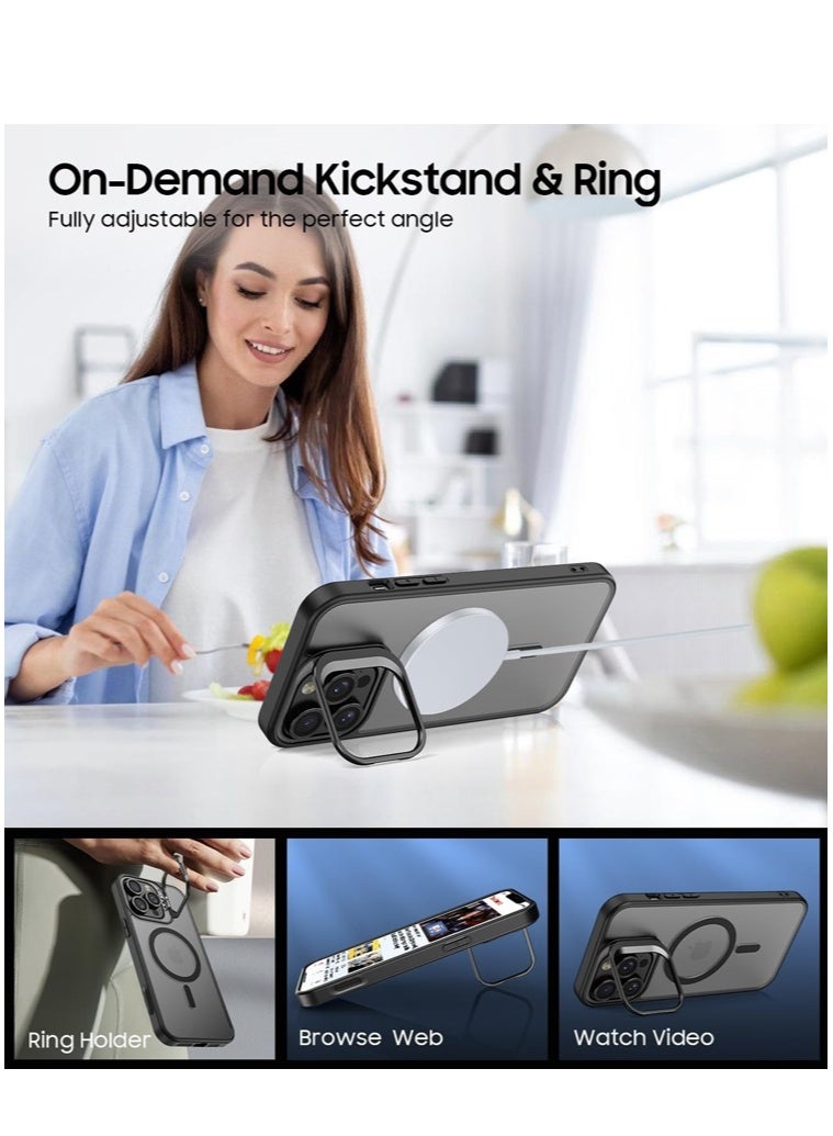 مجيد جراب هاتف مغناطيسي لهاتف iPhone 16 Pro Max مع حامل تخزين مدمج للكاميرا متوافق مع MagSafe 16FT Premium Protection ضد السقوط ومضاد للصدمات جراب هاتف رفيع للغاية غير لامع لهاتف iPhone 16 ProMax 6.9 بوصة مع حلقة مسند - Image 3