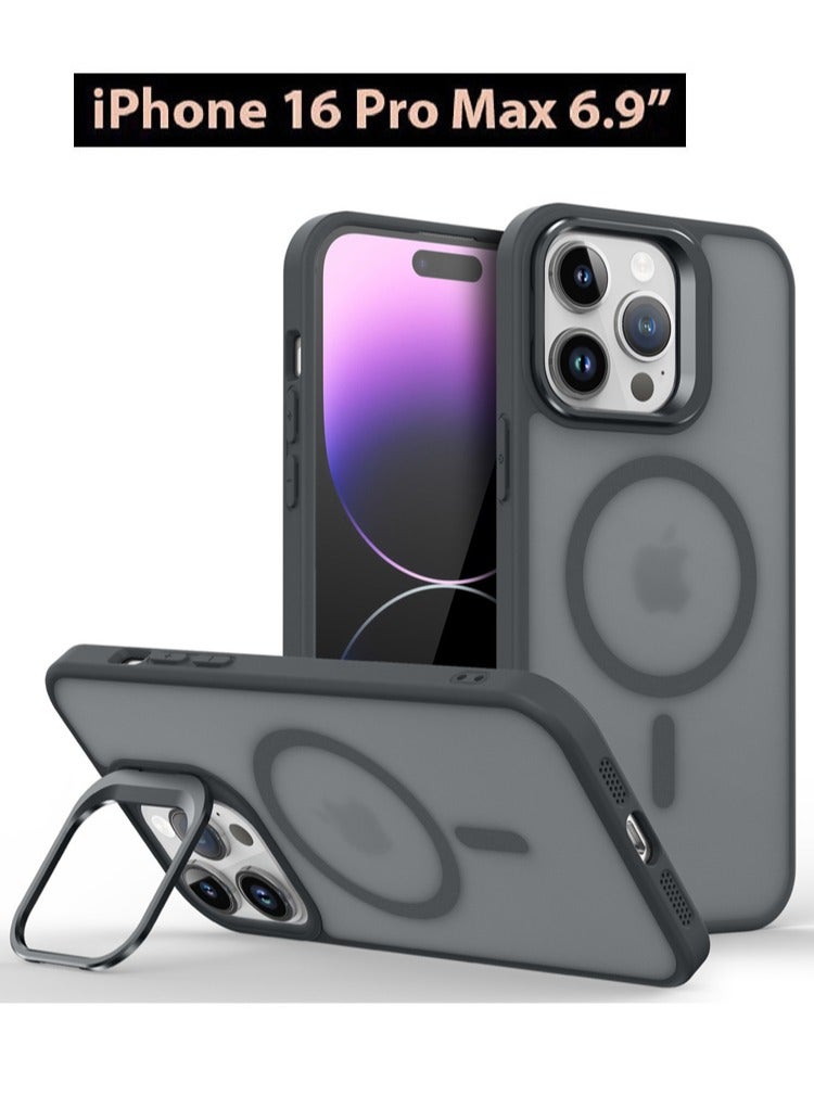 مجيد جراب هاتف مغناطيسي لهاتف iPhone 16 Pro Max مع حامل تخزين مدمج للكاميرا متوافق مع MagSafe 16FT Premium Protection ضد السقوط ومضاد للصدمات جراب هاتف رفيع للغاية غير لامع لهاتف iPhone 16 ProMax 6.9 بوصة مع حلقة مسند - Image 1