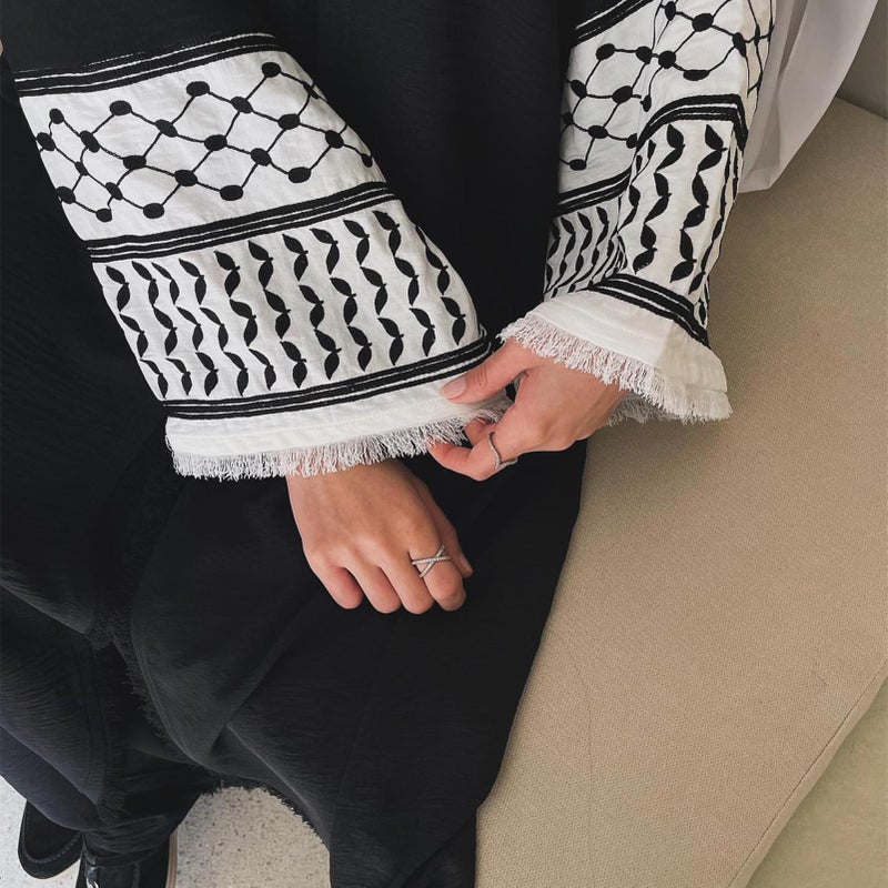 ODIZLI Muslim Dresses For Women Abayas Dress Islamic Prayer Abaya Eid Ramadan Dubai Outfits Long Sleeve Open Front Cardigan Checkered Embroidery Robe Kaftan Dresses Arabic Dress For Women Muslim Black M - Image 4