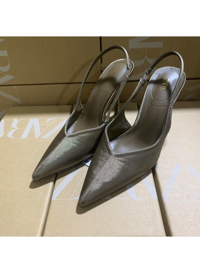 Za Home  New Women's Shoes Versatile Pointed High Heels Stiletto Closed-back Strap Women's High Heels Trendy
