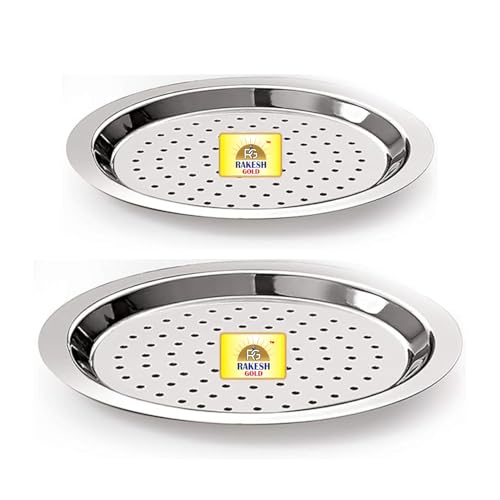 Rakesh Gold Stainless Steel Heavy Gauge Lids for Utensils | Steel lid with hole for tope, pans, tapeli, multiuse- Dishwasher safe and BPA free ((2pcs) Hole lids, Regular) - Image 1