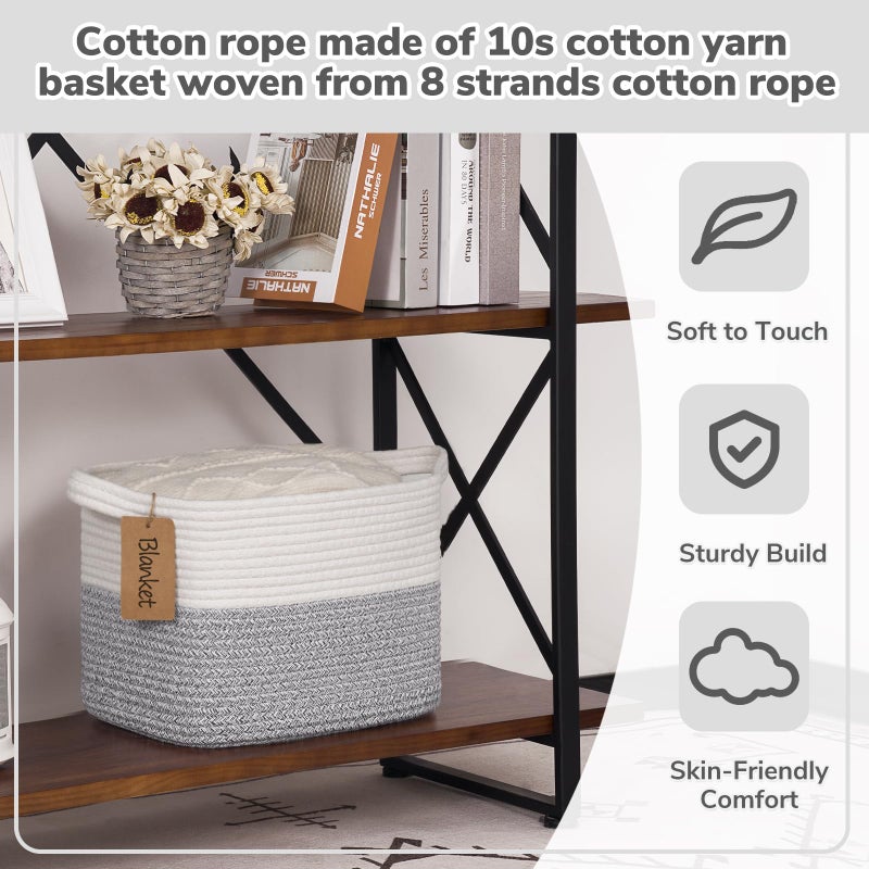 Goodpick Woven Storage Basket, Small Laundry Basket for Clothes, Towels and Shoes, Rope Square Gift Organizer with Handles, Gray and White, 13 x 10 x 9 Inches - Image 5