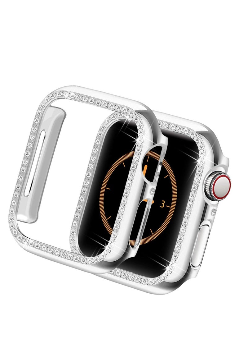 Bumper Diamond Case Compatible with Apple Watch Series 8 Series 7 45mm, Bling Crystal Diamonds PC Plastic Protector Case Cover Frame For Apple Watch Series 8/7 45 mm (Silver) - Image 1