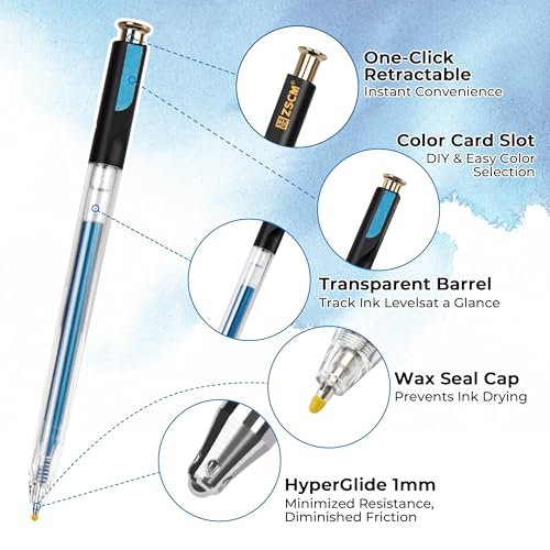 ZSCM Retractable Glitter Gel Pens, 12 Colors Large Capacity Blue Glitter Metallic Gel Ink Pen, 1 mm Fine Point Smooth Writing Color Pens for Adult Coloring Book Note Taking Aesthetic Art Supplies - Image 2