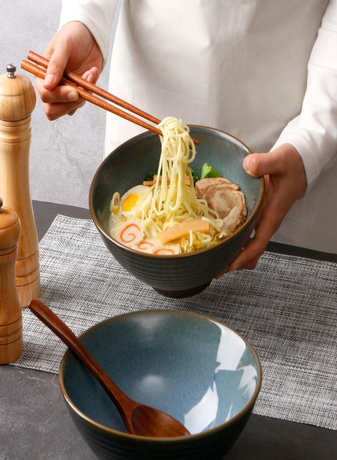 NUTRIUPS 8 Inch Ceramic Ramen Bowl Set of 2 Pho Bowls 40oz Japanese Noodle Udon Soup Bowls with Spoons and Chopsticks (Ocean Blue) - Image 5