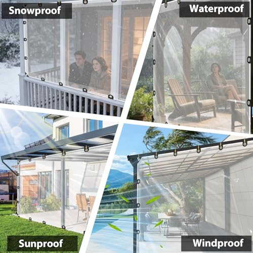 LC&QS 8x16ft Thicken Waterproof Clear Tarp - Anti-Tear Windproof Garden Transparent Poly Tarpaulin, Snowproof PE Tarp with Grommets for Winter Greenhouse Patio Enclosure Chicken Coop. - Image 5