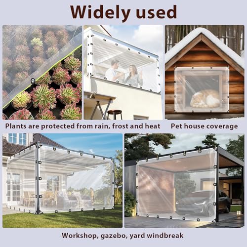 LC&QS 8x16ft Thicken Waterproof Clear Tarp - Anti-Tear Windproof Garden Transparent Poly Tarpaulin, Snowproof PE Tarp with Grommets for Winter Greenhouse Patio Enclosure Chicken Coop. - Image 3