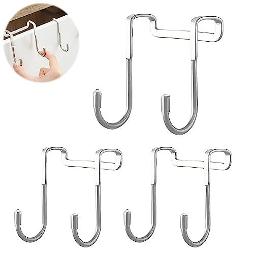 Livzing Chrome Plated Steel Over Door Hanging Double S-Shaped Hook Holder for Living Room, Bathroom, Bedroom - Kitchen Space Organizer-Cloth Hanger-(Pack of 3) - Image 1