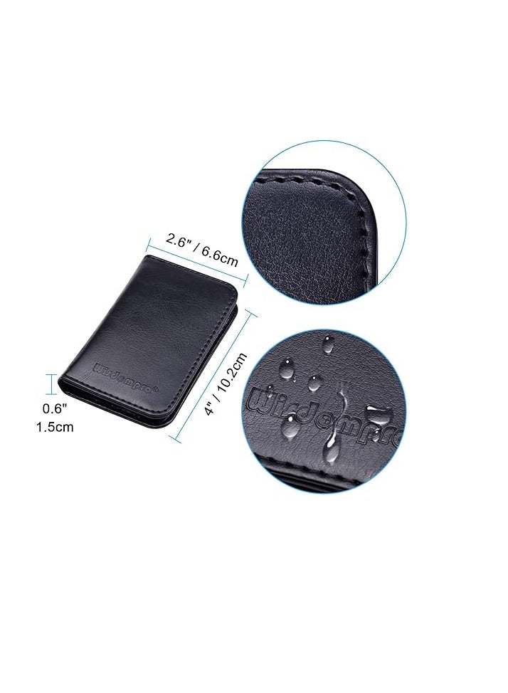 Wisdompro Wisdompro Business Card Holder, 2-Sided PU Leather Folio Name Card Holder Wallet Case with Magnetic Shut for Men and Women, Ultra Slim and Thin - Black  - Image 5