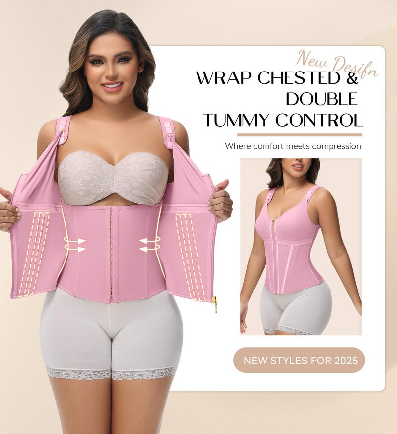 SHAPSHE Waist Trainer Corset for Women Tummy Control Sport Workout Body Shaper Vest for Women Postpartum Gym Zipper and Hooks - Image 2