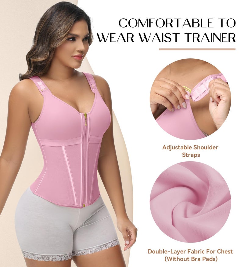 SHAPSHE Waist Trainer Corset for Women Tummy Control Sport Workout Body Shaper Vest for Women Postpartum Gym Zipper and Hooks - Image 3