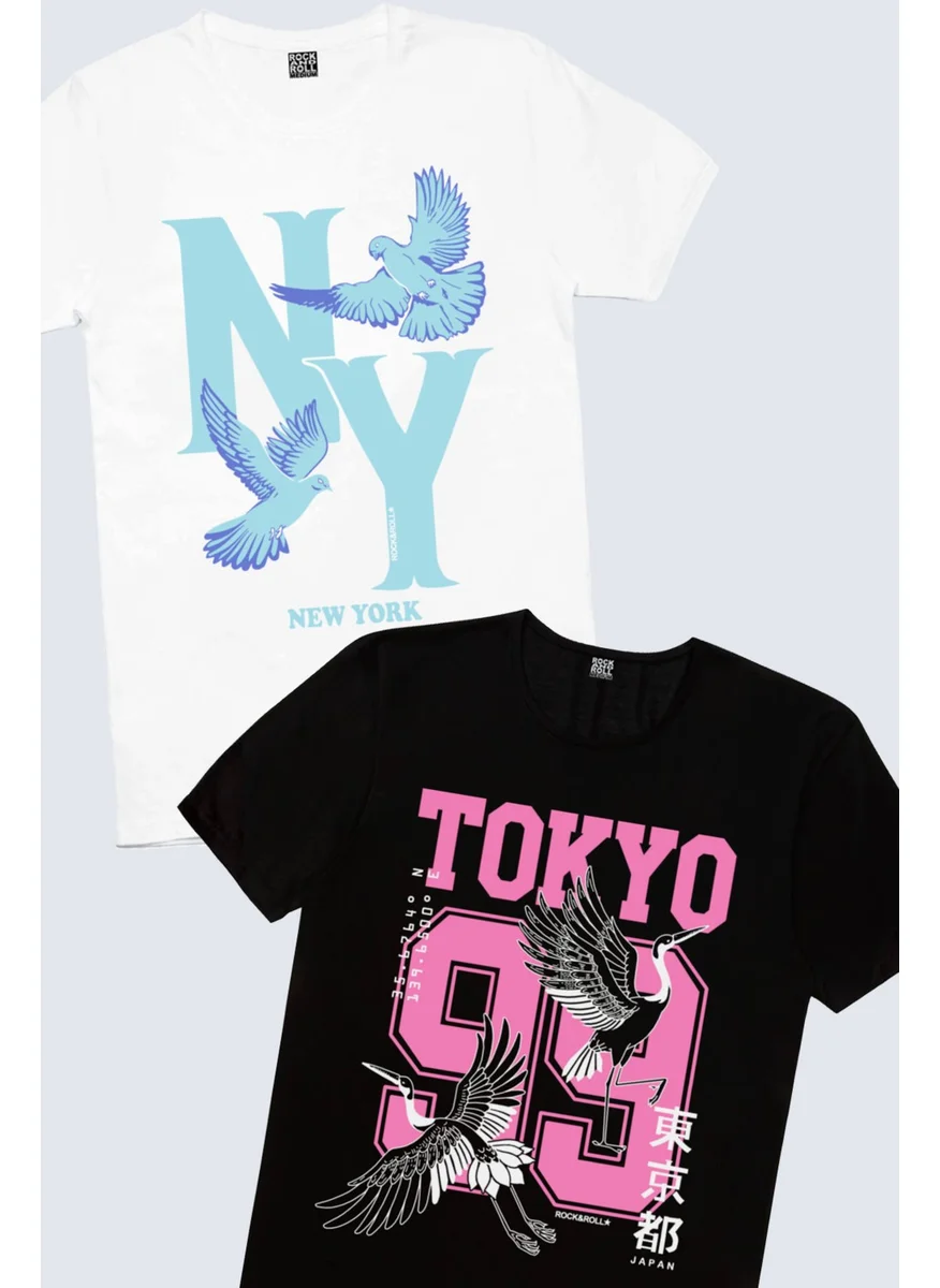روك اند رول Rock & Roll Ny Pigeons White, Tokyo 99 Black Men's T-Shirt 2-Pack Eco Pack