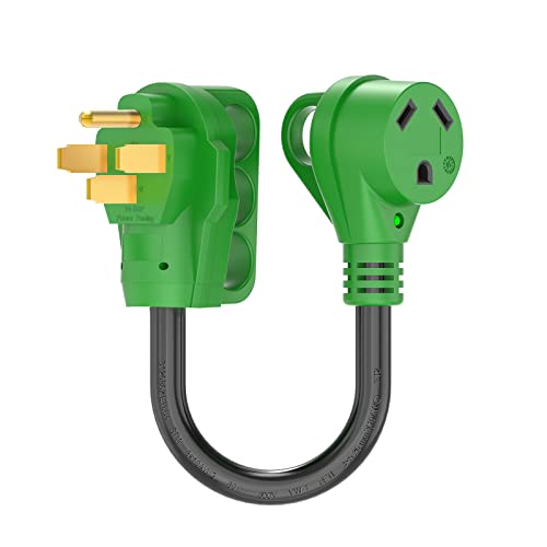 RVGUARD 50 Amp to 30 Amp RV Adapter Cord 12 Inch, NEMA 14-50P to NEMA TT-30R, Dogbone Electrical Converter with LED Power Indicator and Disconnect Handle, Green, ETL Listed - Image 1