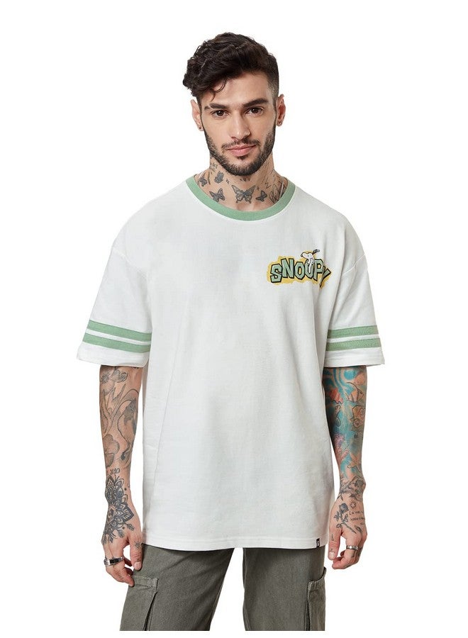The Souled Store The Souled Store| Official Peanuts: Snoopy Sketch Mens and Boys T-Shirts|Half Sleeve|Oversized fit Graphic Printed|100% Cotton White Color Men Oversized T-Shirts - Image 1