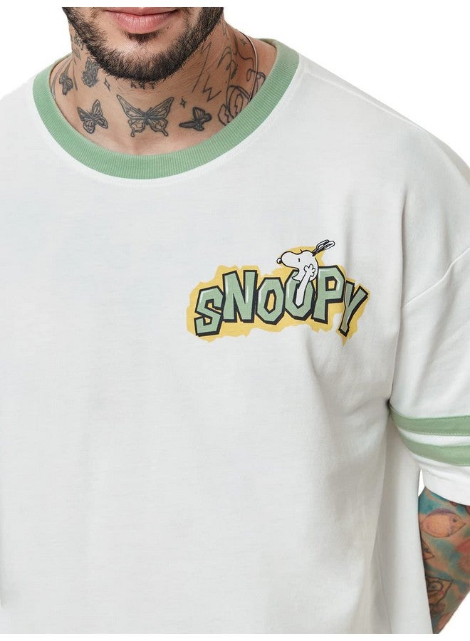 The Souled Store The Souled Store| Official Peanuts: Snoopy Sketch Mens and Boys T-Shirts|Half Sleeve|Oversized fit Graphic Printed|100% Cotton White Color Men Oversized T-Shirts - Image 5