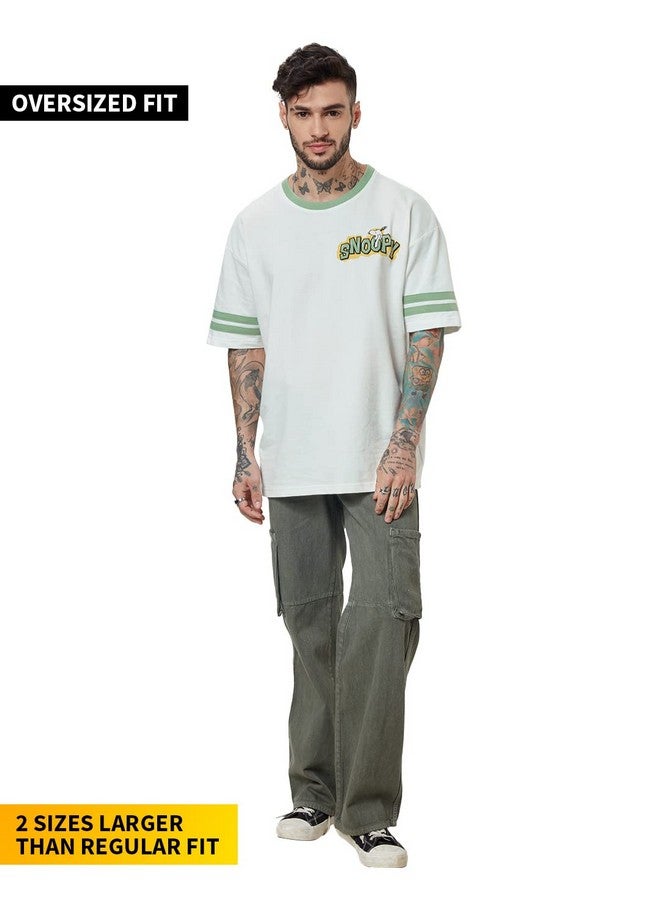 The Souled Store The Souled Store| Official Peanuts: Snoopy Sketch Mens and Boys T-Shirts|Half Sleeve|Oversized fit Graphic Printed|100% Cotton White Color Men Oversized T-Shirts - Image 2