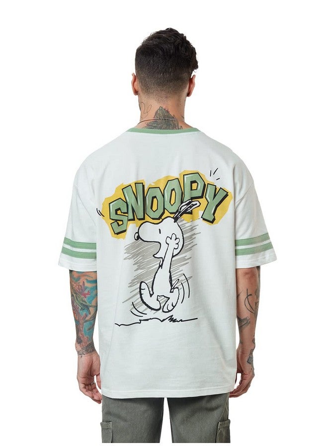 The Souled Store The Souled Store| Official Peanuts: Snoopy Sketch Mens and Boys T-Shirts|Half Sleeve|Oversized fit Graphic Printed|100% Cotton White Color Men Oversized T-Shirts - Image 3