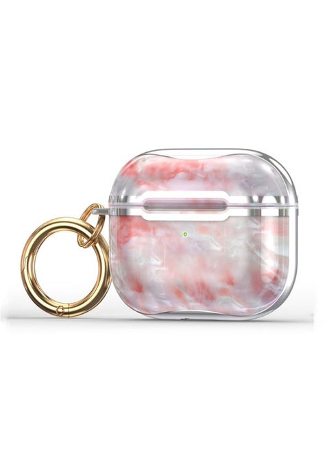 Case Cover Marble Texture Electroplating Frame Earphone Protective Case with Hook For AirPods 3 Pink + Silver
