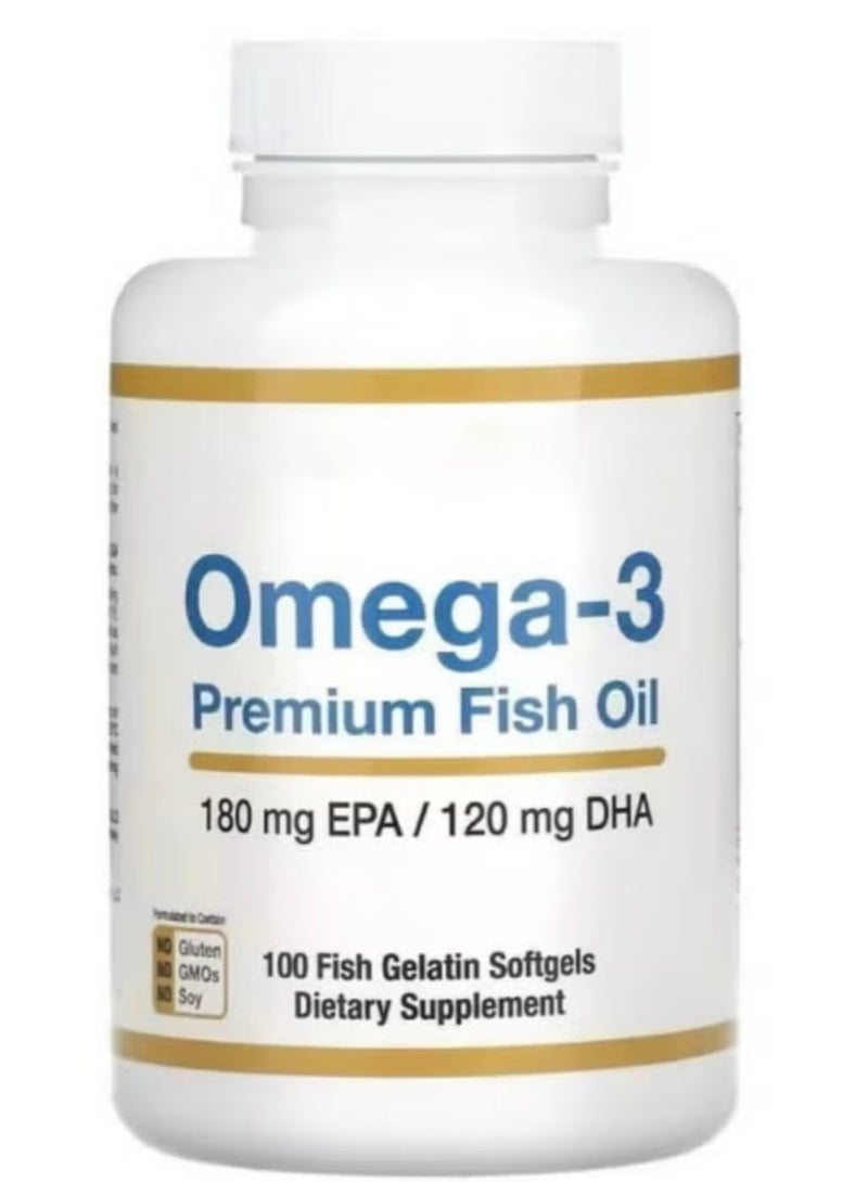 Premium Omega-3 Fish Oil Concentrated Formula with EPA and DHA for Optimal Lipid Profile and Immune Support - Gluten-Free, Non-GMO - 100 Fish Gelatin Softgels