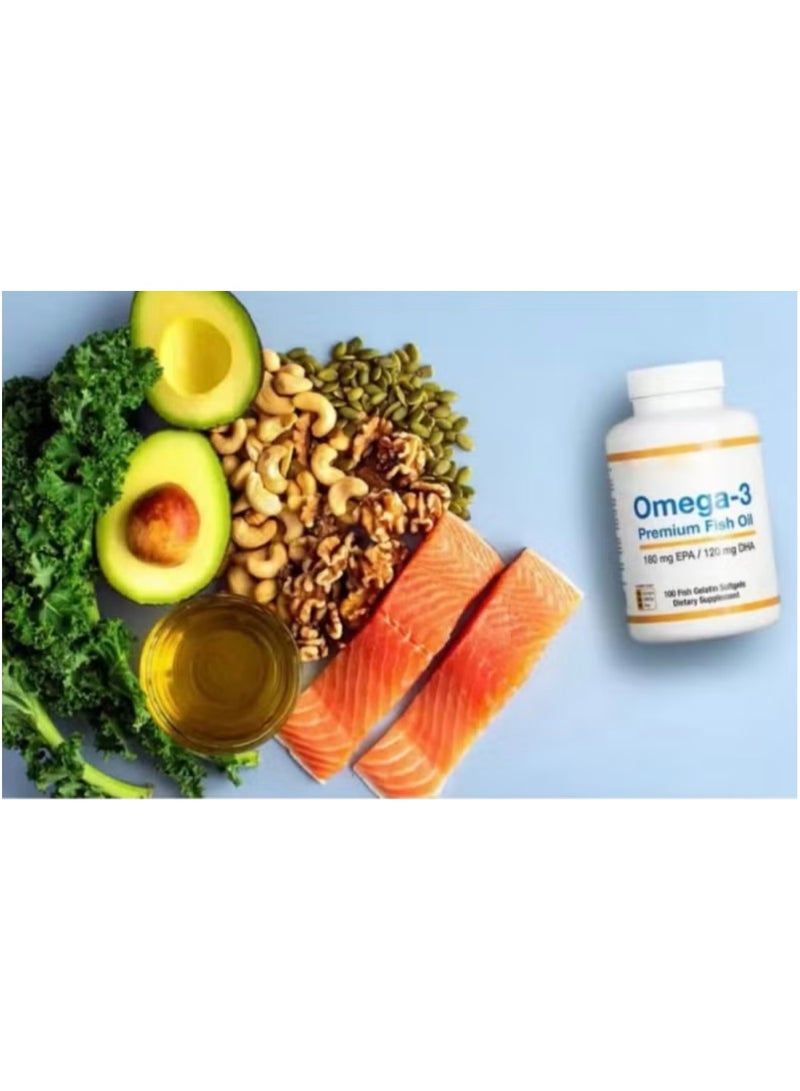Premium Omega-3 Fish Oil Concentrated Formula with EPA and DHA for Optimal Lipid Profile and Immune Support - Gluten-Free, Non-GMO - 100 Fish Gelatin Softgels