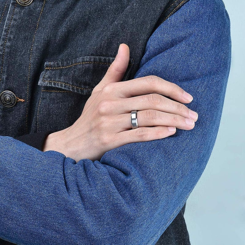 King Will 6mm Men's Silver Wedding Ring - Brushed Matte Surface, Beveled Polished Edge, Comfort Fit Size8 - Image 5