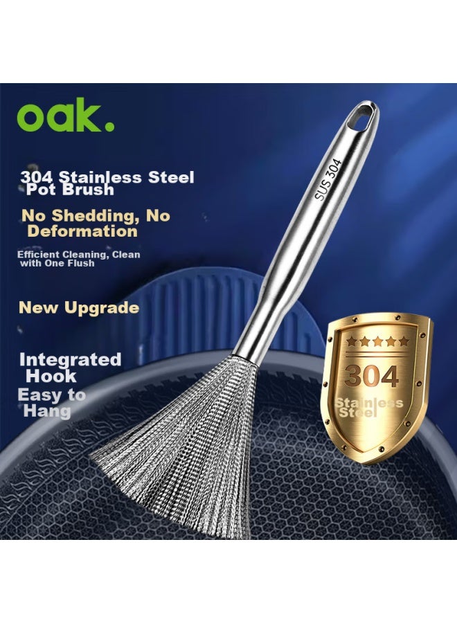 Oak Oak 304 Stainless Steel Pot Brush, All-steel Pot Cleaning Tool, Household Non-serrated Wire Brush, Long-handled Cleaning Brush C1389  - Image 1