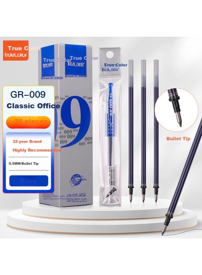 ترو كولور Truecolor 0.5mm ريش حبر أزرق من نوع رصاصة، غطاء، قلم توقيع، قلم مائي، قلب قلم بديل، لوازم القرطاسية للطلاب والمكاتب، 20 قطعة/علبة Gr-009 - Image 1